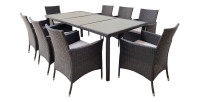 Salon de jardin ZORELIA 8 places brun et beige avec grande table et fauteuils 