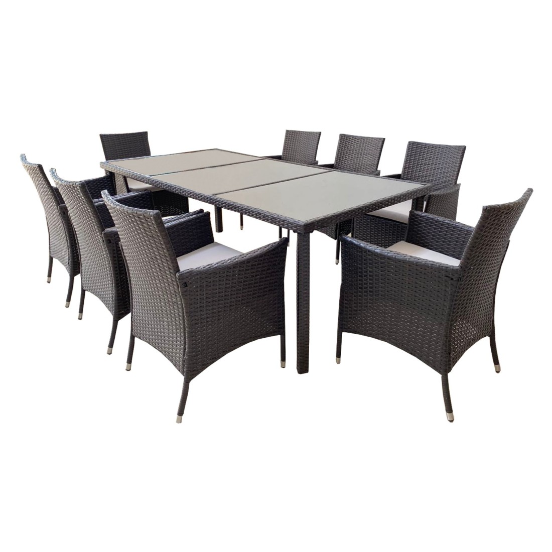 Salon de jardin ZORELIA 8 places brun et beige avec grande table et fauteuils