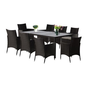 Salon de jardin ZORELIA 8 places brun et beige avec grande table et fauteuils 