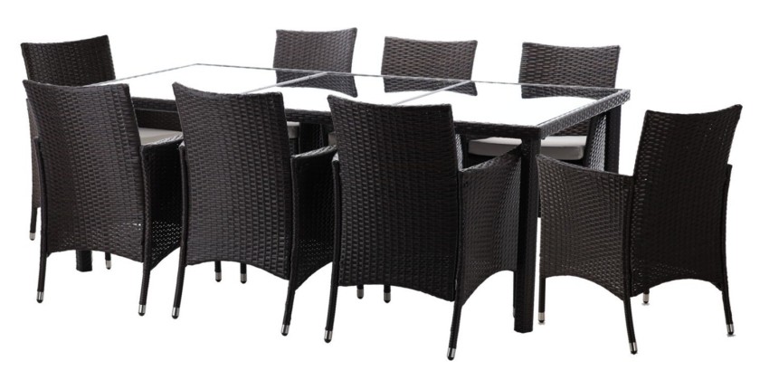 Salon de jardin ZORELIA 8 places brun et beige avec grande table et fauteuils 