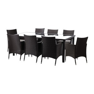Salon de jardin ZORELIA 8 places brun et beige avec grande table et fauteuils 