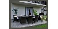 Salon de jardin ZORELIA 8 places brun et beige avec grande table et fauteuils 