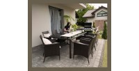 Salon de jardin ZORELIA 8 places brun et beige avec grande table et fauteuils 