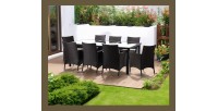 Salon de jardin ZORELIA 8 places brun et beige avec grande table et fauteuils