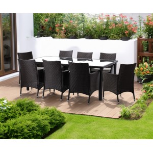 Salon de jardin ZORELIA 8 places brun et beige avec grande table et fauteuils