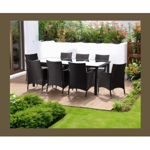 Salon de jardin ZORELIA 8 places brun et beige avec grande table et fauteuils