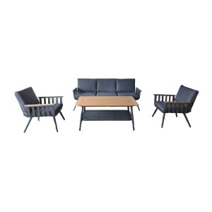 Salon de jardin ELORIA aluminium gris 5 places avec coussins épais et table basse