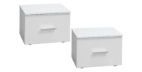 Ensemble lit PANAREA 180x200 avec LED, sommier et chevets – Blanc brillant – Lit design moderne