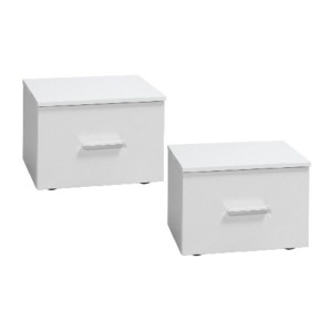 Ensemble lit PANAREA 180x200 avec LED, sommier et chevets – Blanc brillant – Lit design moderne