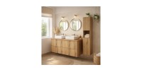 Ensemble VANO chêne 130cm : meubles sous vasque à tiroirs, plan pour vasque, vasques à poser et colonne mis en situation
