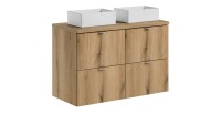 Ensemble VANO 100cm chêne : meubles sous vasque à tiroirs, plan pour vasque et vasques à poser rectangulaire