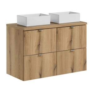 Ensemble VANO 100cm chêne : meubles sous vasque à tiroirs, plan pour vasque et vasques à poser rectangulaire