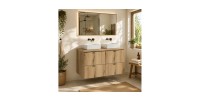 Ensemble VANO 100cm chêne : meubles sous vasque à tiroirs, plan pour vasque et vasques à poser rectangulaire mis en situation