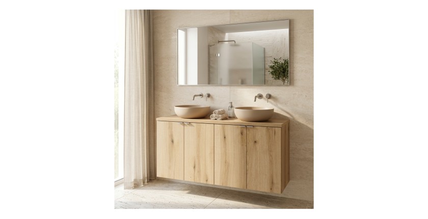 ensemble VANO 100cm chêne : meubles sous vasque à placards et plan pour vasque mis en situation