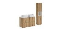 Ensemble VANO chêne et blanc 130cm : meubles sous vasque à tiroirs, plan pour vasque, vasques à poser et colonne