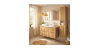 Ensemble VANO chêne et blanc 130cm : meubles sous vasque, plan pour vasque, vasques à poser et colonne mis en situation