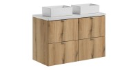 Ensemble VANO chêne et blanc 100cm : meubles sous vasque à tiroirs, plan pour vasque et vasques à poser