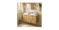 Ensemble VANO chêne et blanc 100cm : meubles sous vasque à tiroirs, plan pour vasque et vasques à poser mis en situation