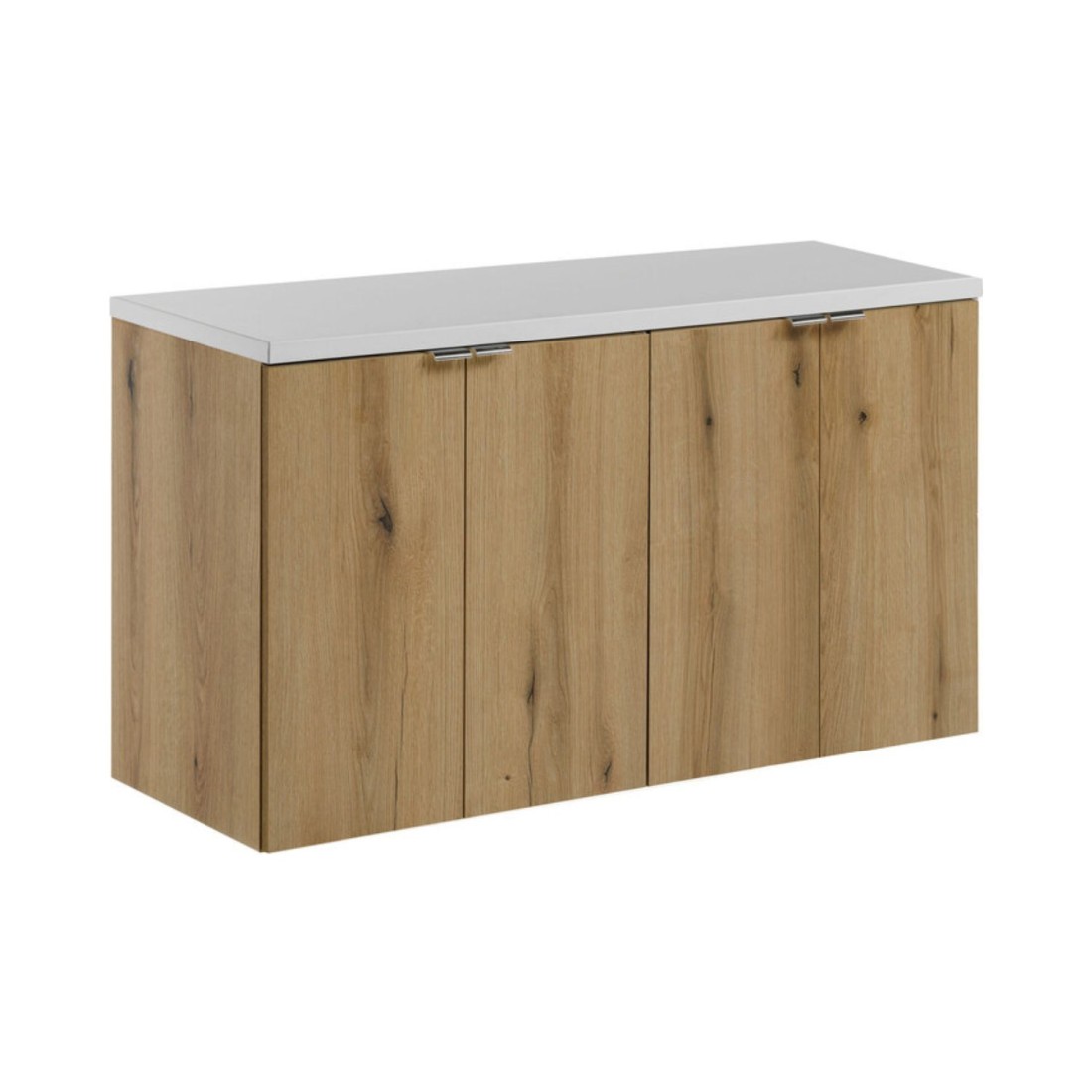 Ensemble VANO chêne et blanc 100cm : meubles sous vasque à placards et plan pour vasque blanc