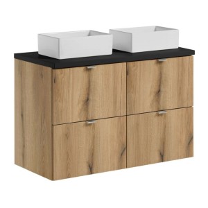 Ensemble VANO chêne et noir 100cm : meubles sous vasque à tiroirs, plan pour vasque et vasques à poser