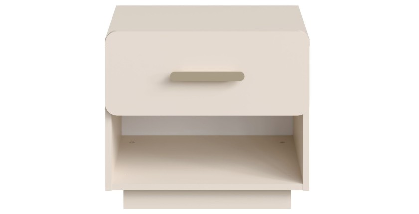 Lot de 2 tables de chevet AMALIE – 1 tiroir – Coloris beige – Poignées dorées – Design arrondi