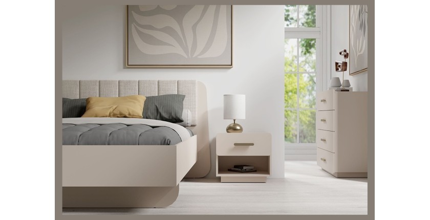 Lote de 2 mesitas de noche AMALIE – 2 cajones – Color beige – Tiradores dorados – Diseño redondeado