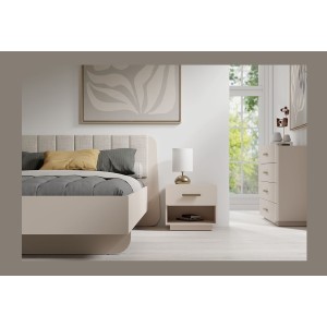 Lote de 2 mesitas de noche AMALIE – 2 cajones – Color beige – Tiradores dorados – Diseño redondeado