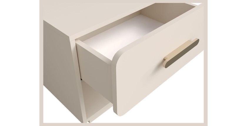 Lot de 2 tables de chevet AMALIE – 1 tiroir – Coloris beige – Poignées dorées – Design arrondi