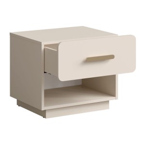 Lot de 2 tables de chevet AMALIE – 1 tiroir – Coloris beige – Poignées dorées – Design arrondi