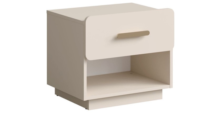 Lot de 2 tables de chevet AMALIE – 1 tiroir – Coloris beige – Poignées dorées – Design arrondi