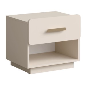Lot de 2 tables de chevet AMALIE – 1 tiroir – Coloris beige – Poignées dorées – Design arrondi
