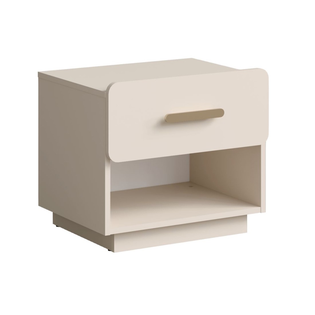 Lot de 2 tables de chevet AMALIE – 1 tiroir – Coloris beige – Poignées dorées – Design arrondi