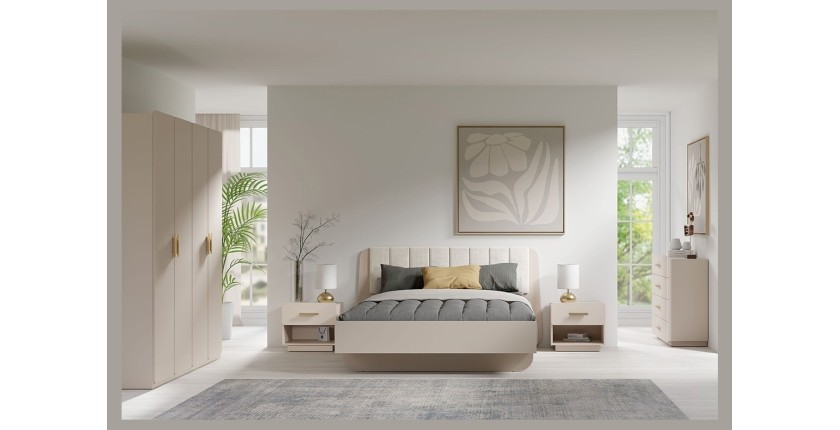 Lote de 2 mesitas de noche AMALIE – 2 cajones – Color beige – Tiradores dorados – Diseño redondeado