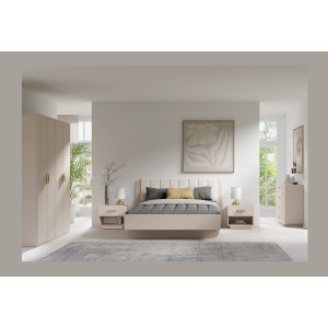 Lot de 2 tables de chevet AMALIE – 1 tiroir – Coloris beige – Poignées dorées – Design arrondi