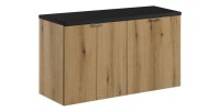 Ensemble VANO chêne et noir 100cm : meubles sous vasques à placards et plan pour vasque noir