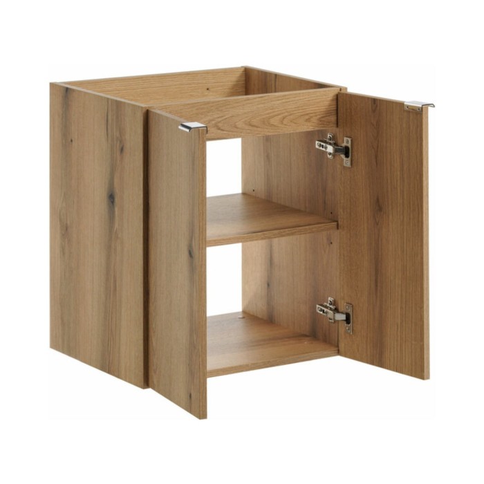 Meuble sous vasque à placards aspect chêne foncé VANO 50cm ouvert