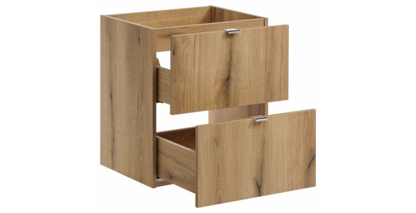 Set sospeso VANO effetto quercia 170cm: mobili sotto lavabo con cassetti e cesto per la biancheria integrato + piano per lavabo 