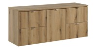 Ensemble VANO 140cm chêne : meubles sous vasque à tiroirs avec panier à linge et plan pour vasque