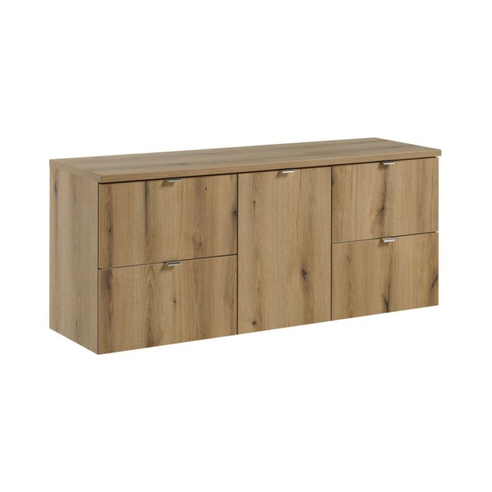 Badezimmer-Set VANO in Eichenoptik 140cm: Unterschrank mit Schubladen und integriertem Wäschekorb + Abdeckplatte für Waschbecken