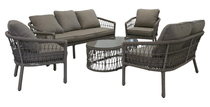 Salon de jardin 7 places CLASSICA aluminium gris avec rotin et table basse