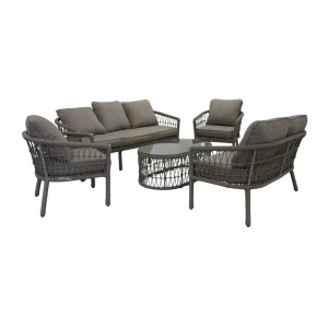 Salon de jardin 7 places CLASSICA aluminium gris avec rotin et table basse