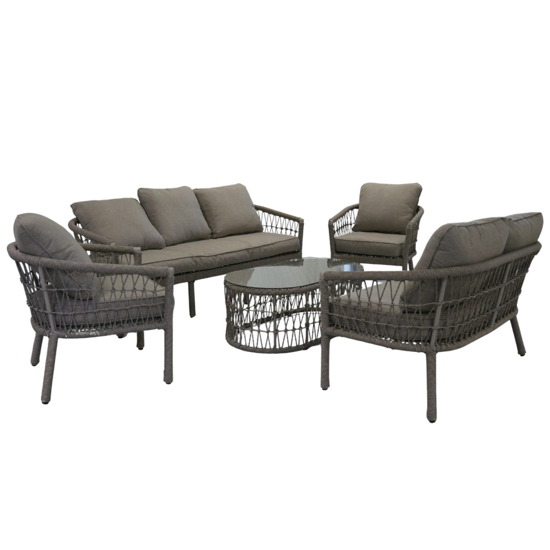 Salon de jardin 7 places CLASSICA aluminium gris avec rotin et table basse