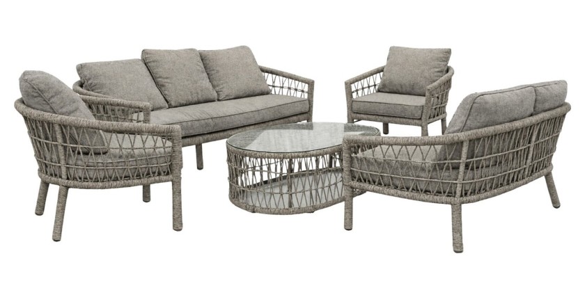 Salon de jardin 7 places CLASSICA aluminium gris avec rotin et table basse 