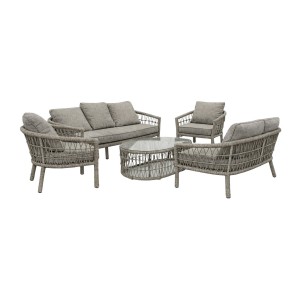 Salon de jardin 7 places CLASSICA aluminium gris avec rotin et table basse 