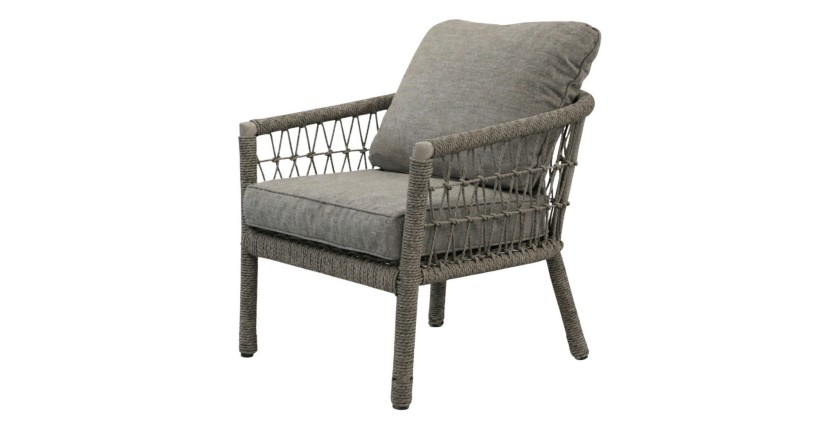 Salon de jardin 7 places CLASSICA aluminium gris avec rotin et table basse 