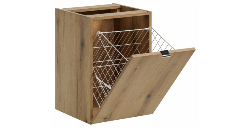 Set da bagno VANO effetto rovere e bianco 140cm: mobili sotto lavabo con cassetti e cesto per la biancheria + piano per lavabo