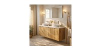 Set da bagno VANO effetto rovere e bianco 140cm: mobili sotto lavabo con cassetti e cesto per la biancheria + piano per lavabo