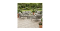 Salon de jardin 7 places CLASSICA aluminium gris avec rotin et table basse