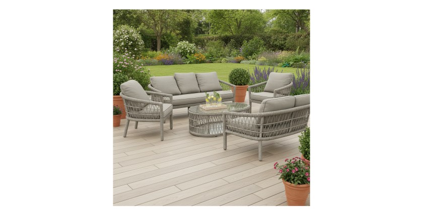 Salon de jardin 7 places CLASSICA aluminium gris avec rotin et table basse