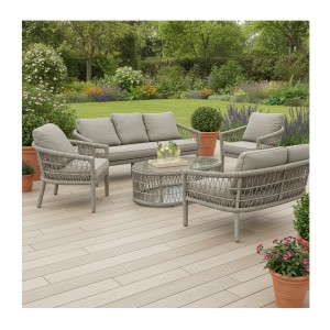 Salon de jardin 7 places CLASSICA aluminium gris avec rotin et table basse